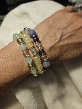 3 Crystal & Glass Beaded Strech Bracelets  Handmade